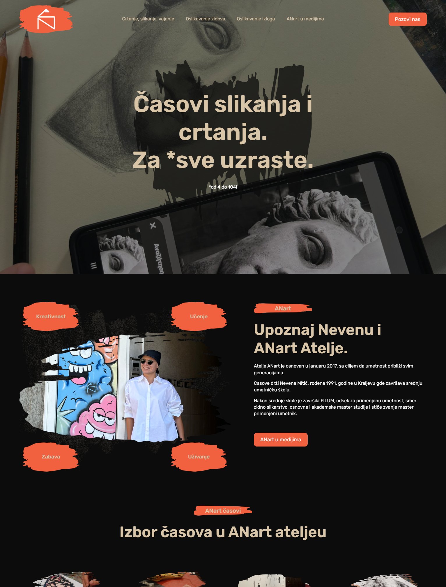 Novi ANart sajt sa predstavljanjem Nevene Mitić i časovima slikanja i crtanja