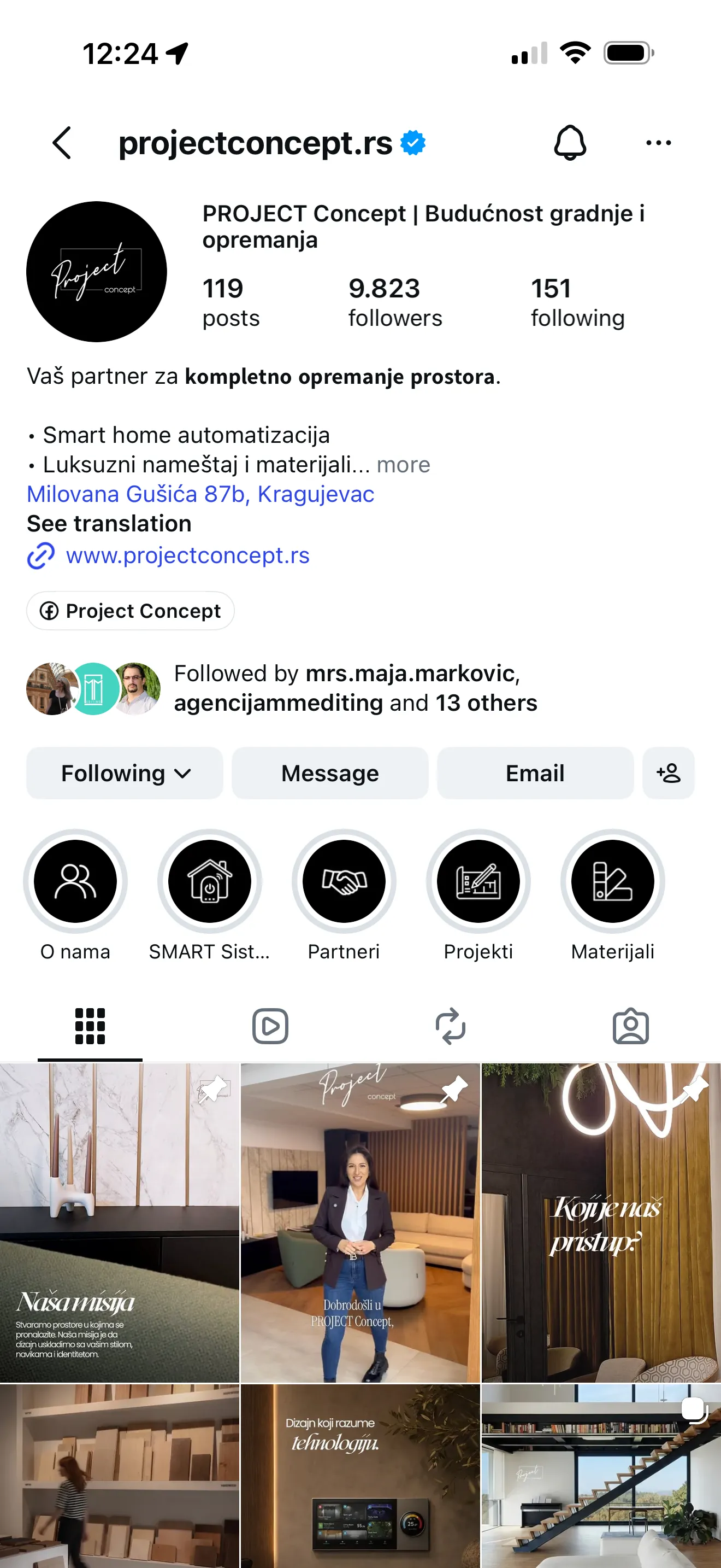 Project Concept Instagram profil sa prepoznatljivim stilom i pregledom ponude