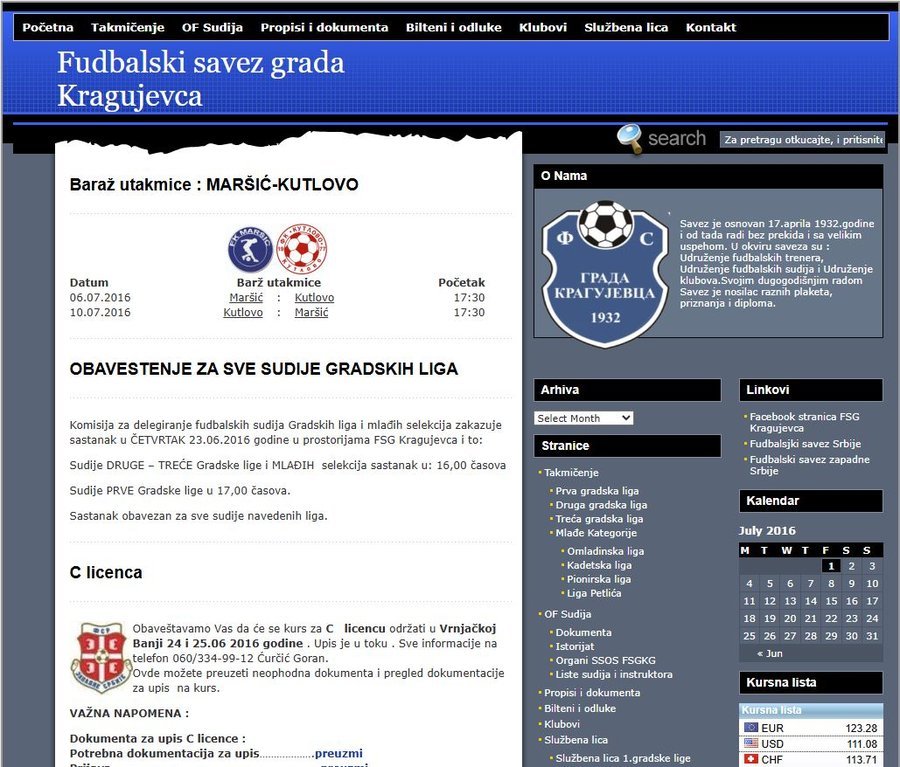 Stari sajt Fudbalskog Saveza Grada Kragujevca